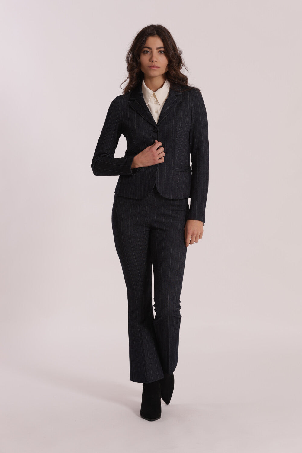 pantalone flare in punto milano effetto jeans - mimì muà - blu