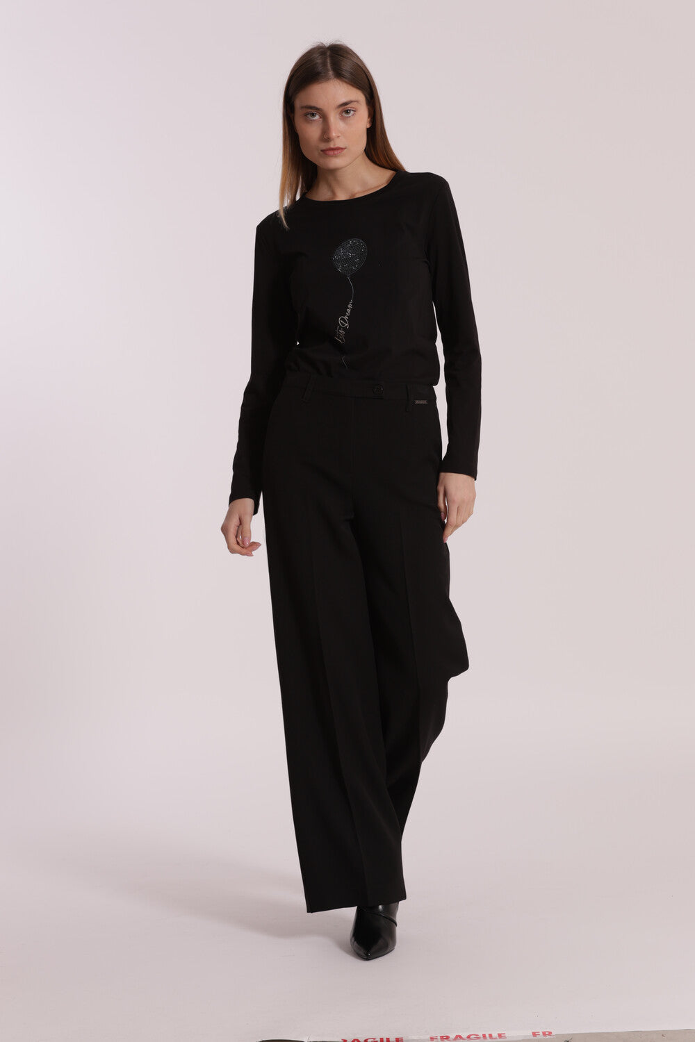 pantalone palazzo con elastico dietro in polyviscosa - mimì muà - nero