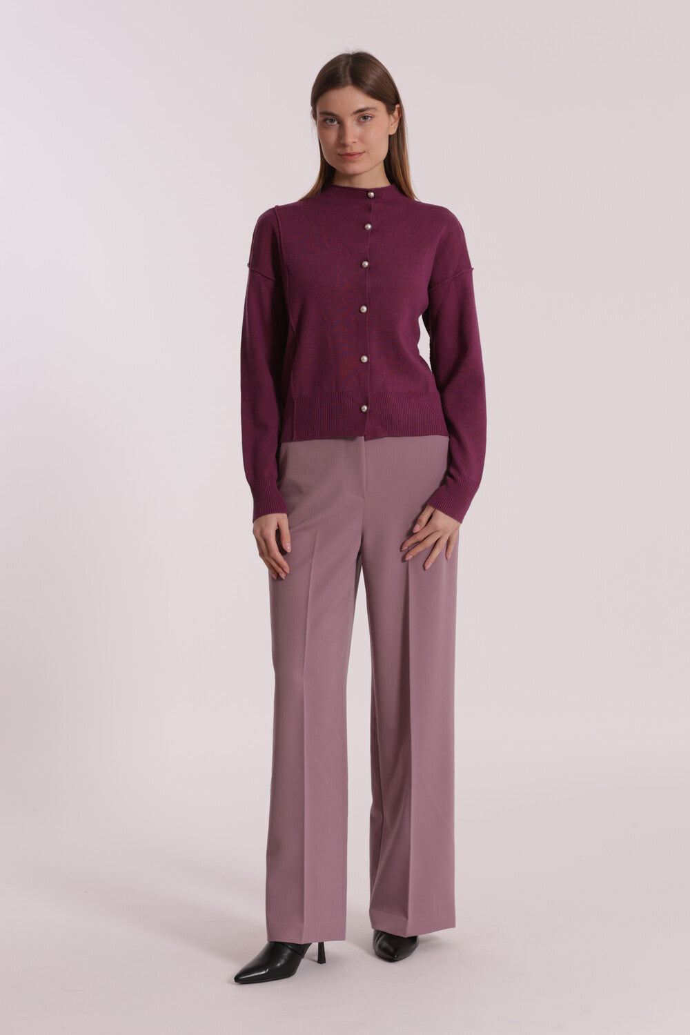 pantalone palazzo con elastico dietro in polyviscosa - mimì muà - malva