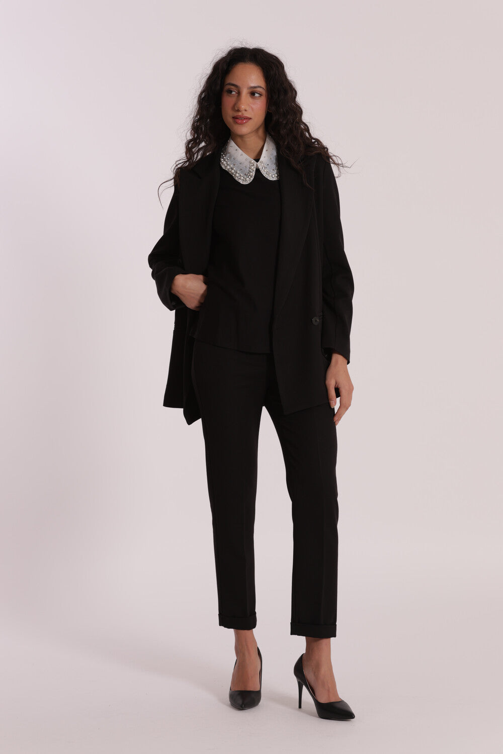pantalone sigaretta in tessuto in polyviscosa - mimì muà - nero