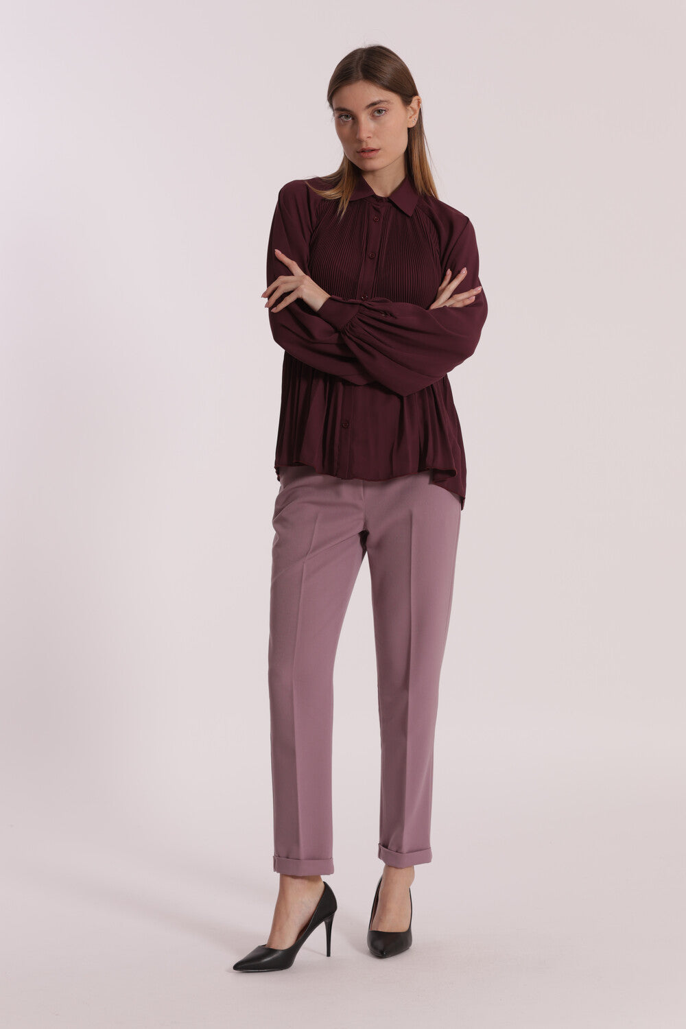 pantalone sigaretta in tessuto in polyviscosa - mimì muà - malva