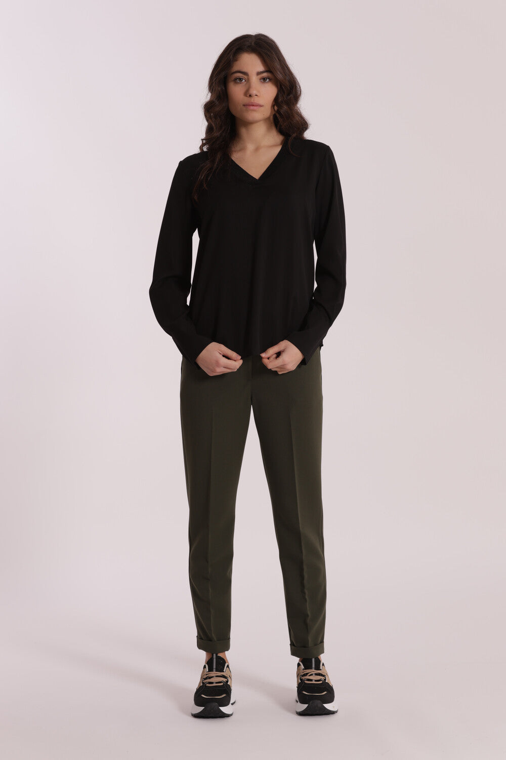 pantalone sigaretta in tessuto in polyviscosa - mimì muà - verde militare