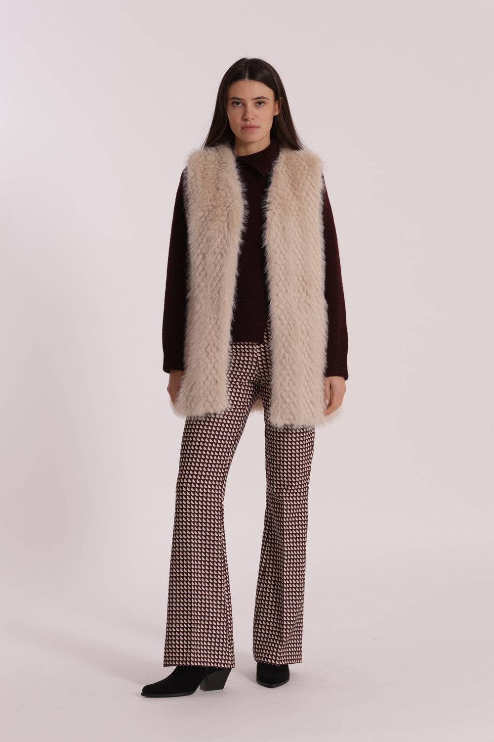pantalone  flare in tessuto tecnico fantasia geo  - mimì muà - mosto