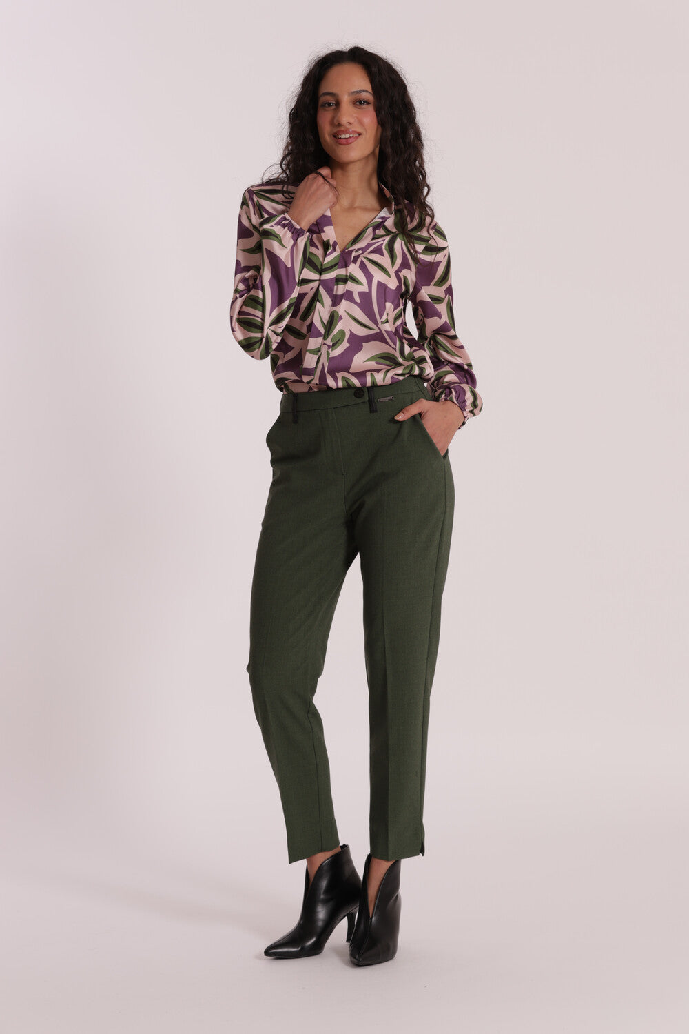 pantalone sigaretta elastico dietro tessuto fiammato  - mimì muà - verde militare