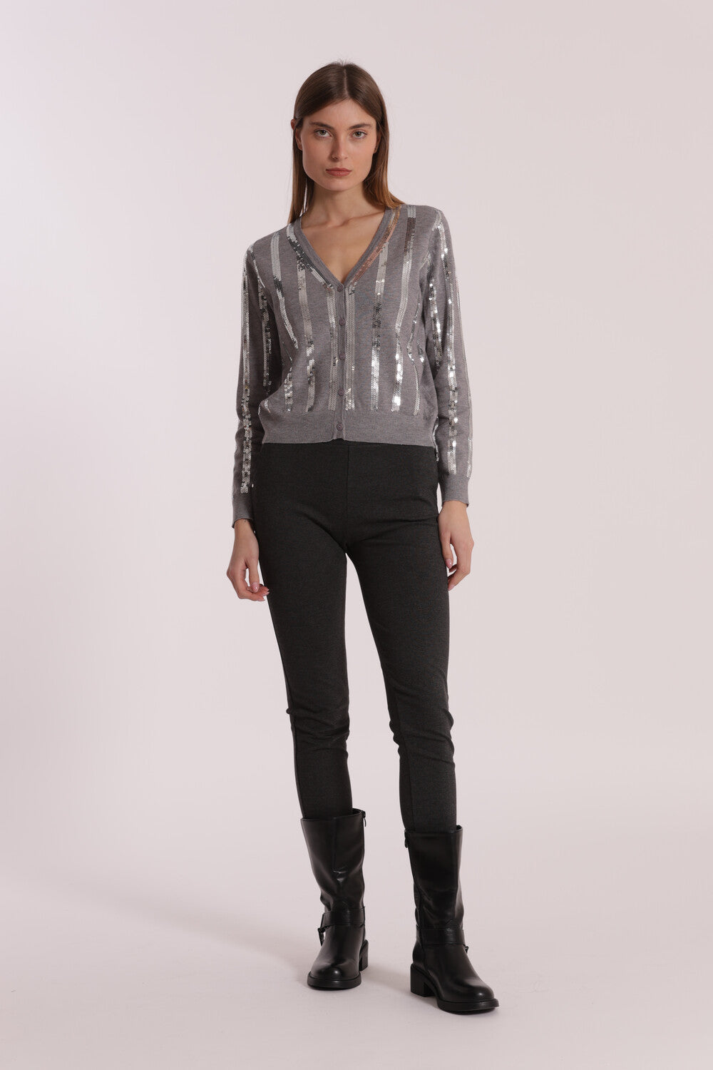 pantalone push up  in punto milano  - mimì muà - grigio scuro