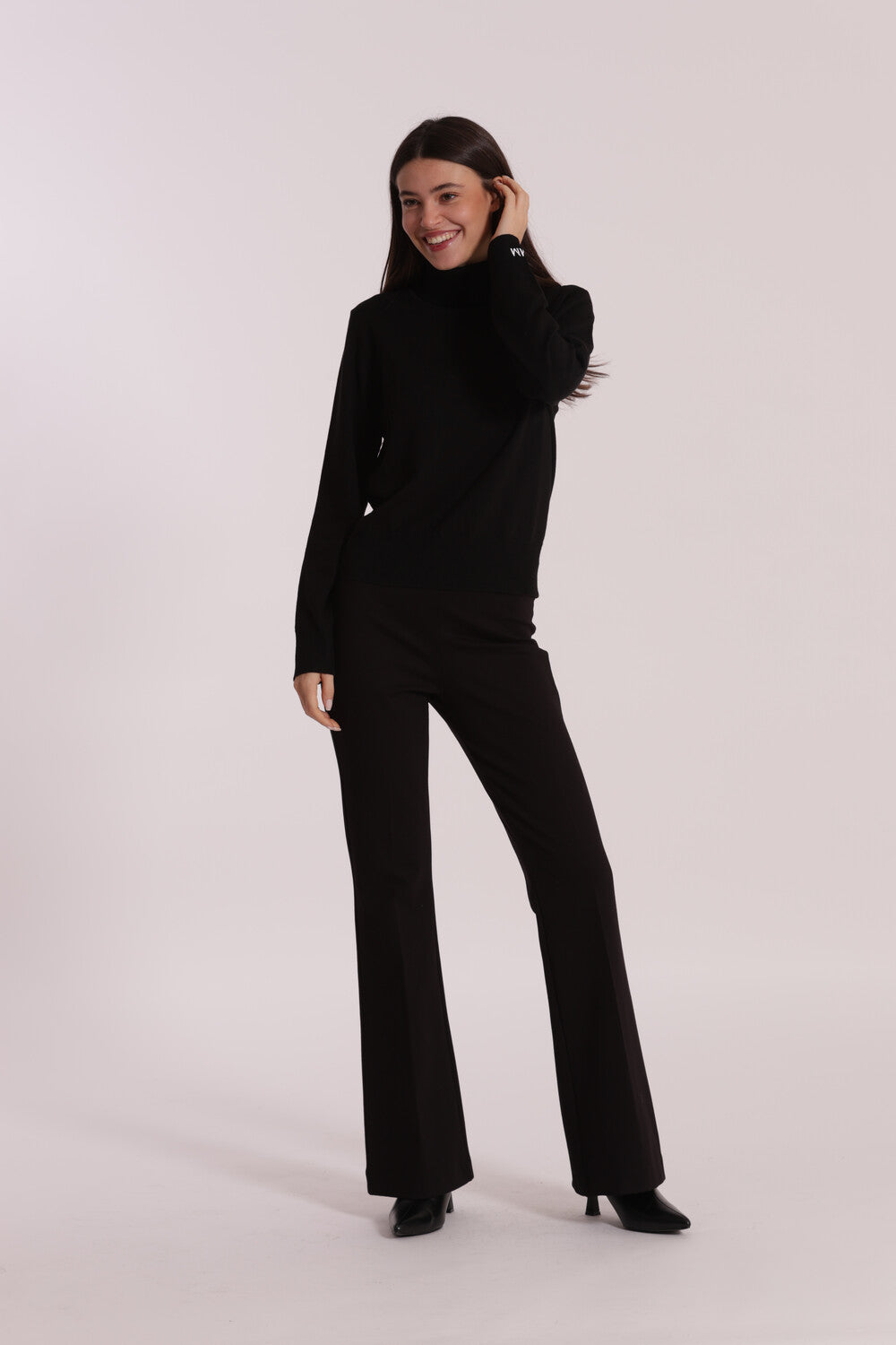 pantalone flare  in punto milano  - mimì muà - nero