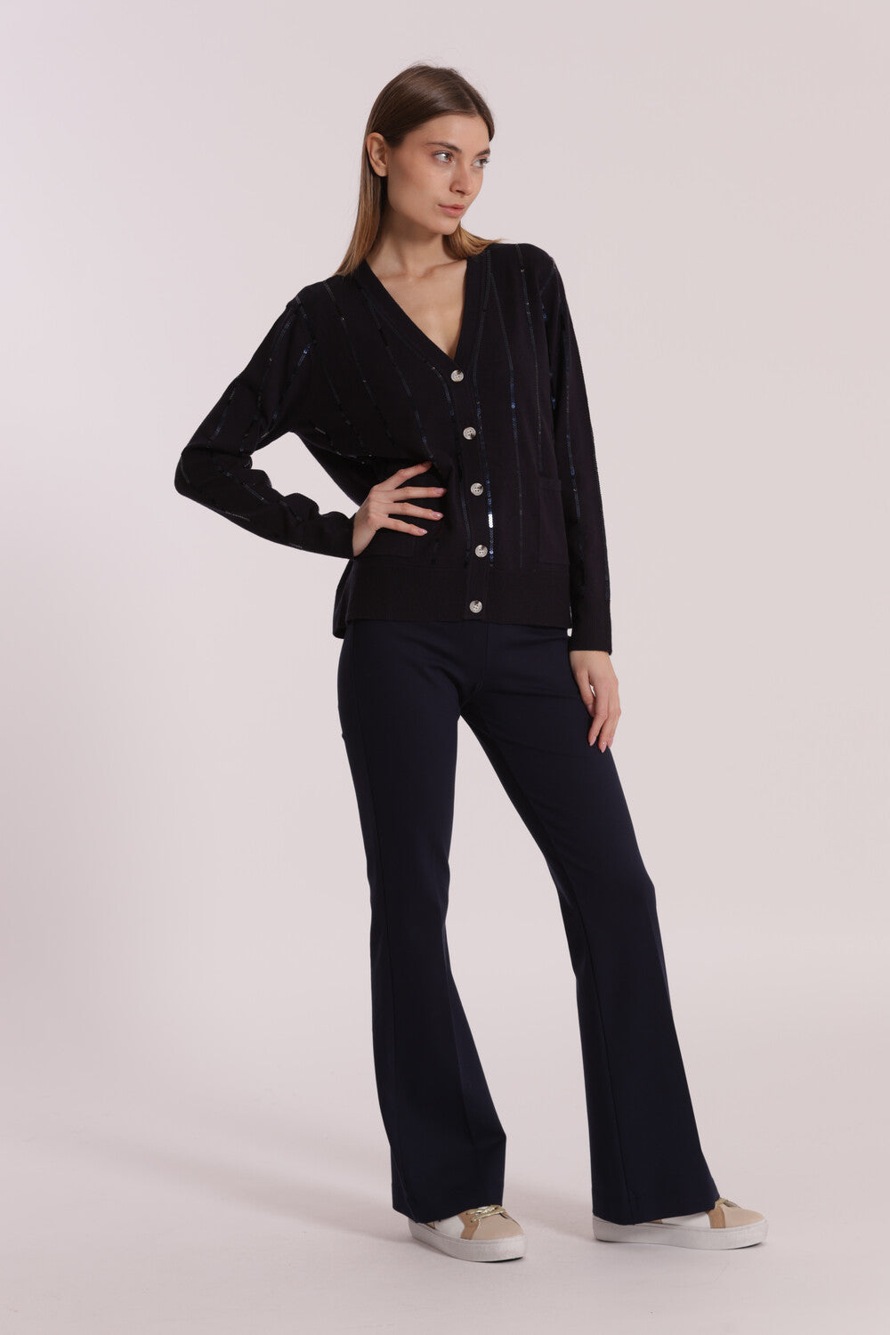 pantalone flare  in punto milano  - mimì muà - blu