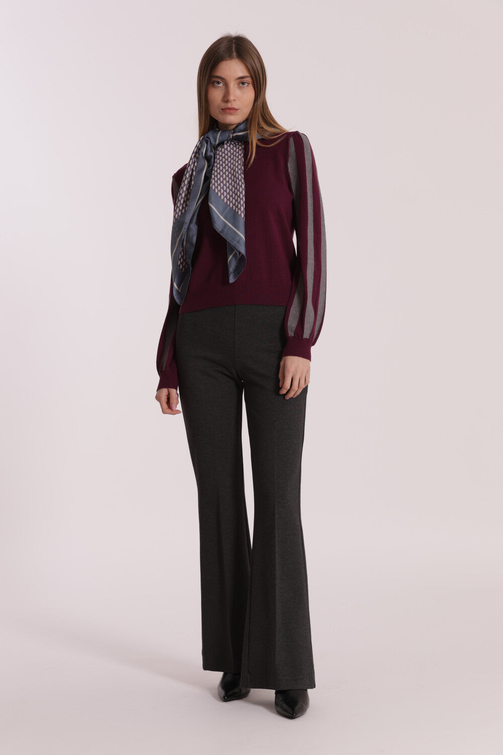 pantalone flare  in punto milano  - mimì muà - grigio scuro
