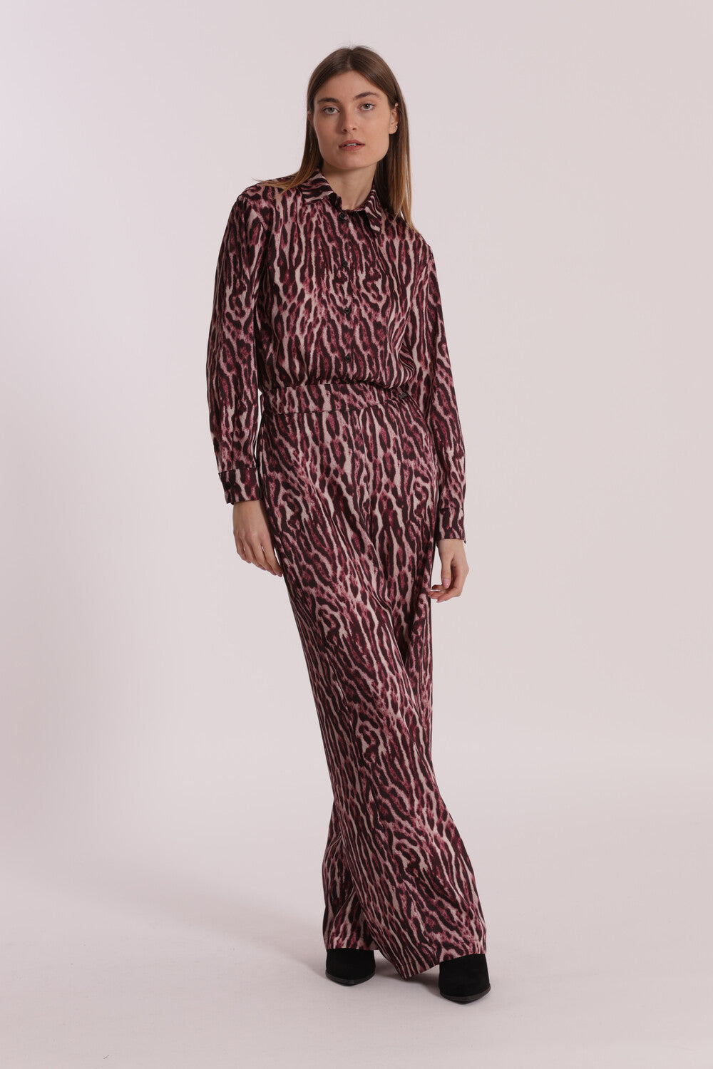 pantalone palazzo fantasia animalier - mimì muà - burgundy