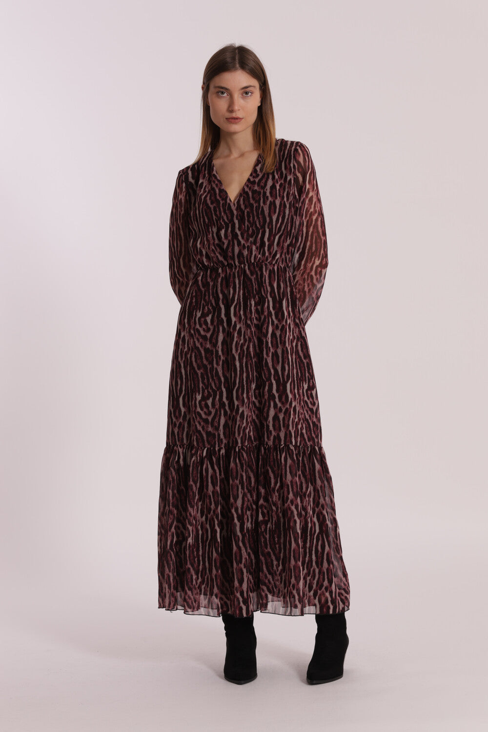 abito lungo fantasia animalier - mimì muà - burgundy