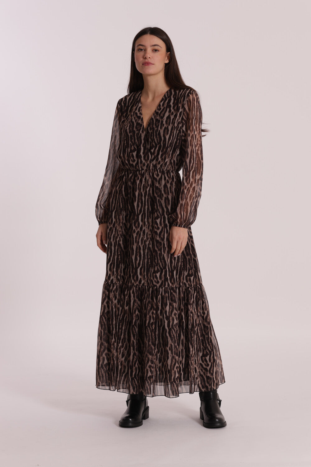 abito lungo fantasia animalier - mimì muà - cammello