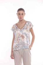 Carica l&#39;immagine nel visualizzatore di Gallery, blusa scollo a V fantasia foliage - mimì muà - azzurro
