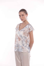 Carica l&#39;immagine nel visualizzatore di Gallery, blusa scollo a V fantasia foliage - mimì muà - azzurro
