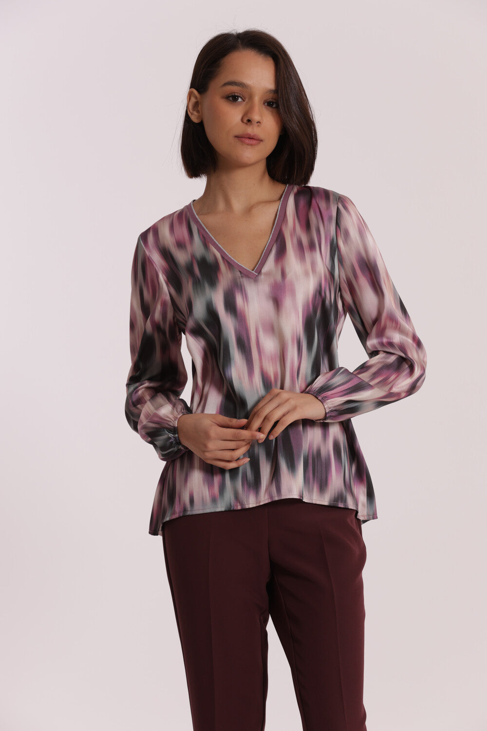 blusa scollo a v in lurex fantasia fusion - mimì muà - mosto