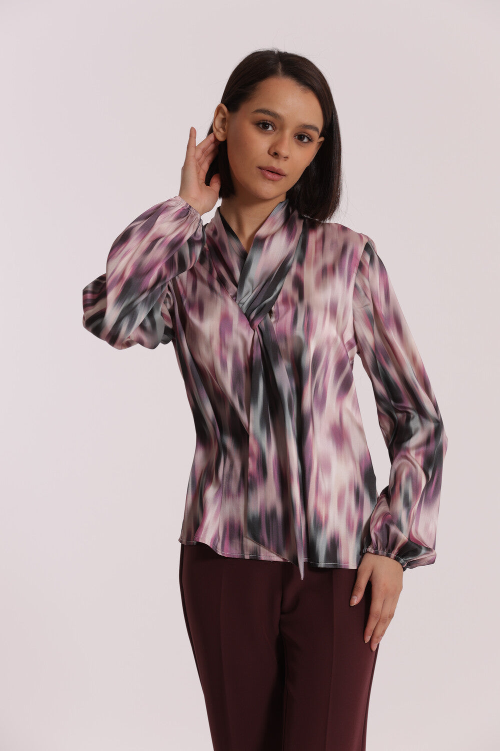 blusa con cravattino fantasia fusion  - mimì muà - mosto