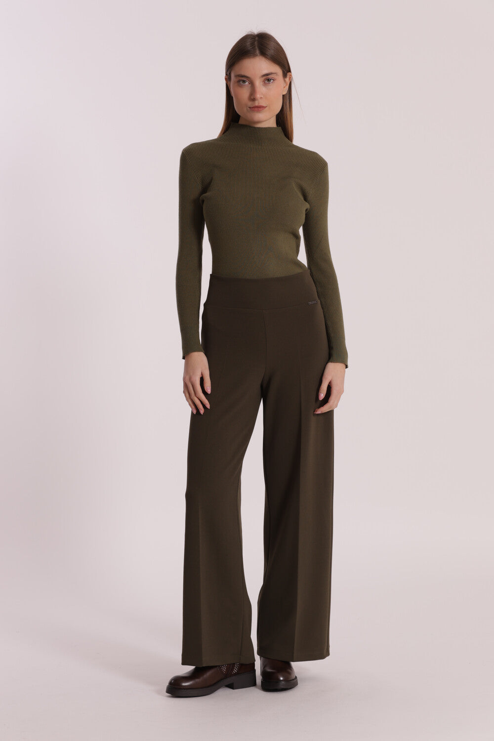 pantalone palazzo in crepe   - mimì muà - verde militare