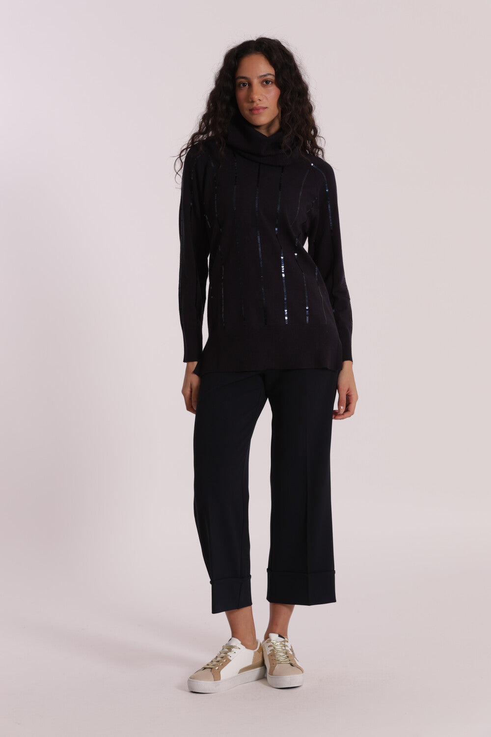 pantalone cropped con risvoltino in crepe   - mimì muà - blu