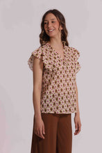 Carica l'immagine nel visualizzatore di Gallery, blusa maniche corte fantasia rombi - mimì muà - beige verde militare
