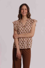Carica l'immagine nel visualizzatore di Gallery, blusa maniche corte fantasia rombi - mimì muà - beige verde militare
