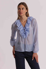 Carica l'immagine nel visualizzatore di Gallery, blusa a maniche lunghe con rouches   - mimì muà - celeste
