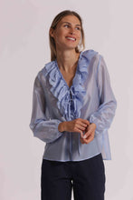 Carica l'immagine nel visualizzatore di Gallery, blusa a maniche lunghe con rouches   - mimì muà - celeste
