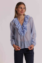Carica l'immagine nel visualizzatore di Gallery, blusa a maniche lunghe con rouches   - mimì muà - celeste
