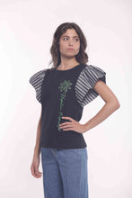 Carica l&#39;immagine nel visualizzatore di Gallery, t-shirt con maniche a righe - mimì muà - nero
