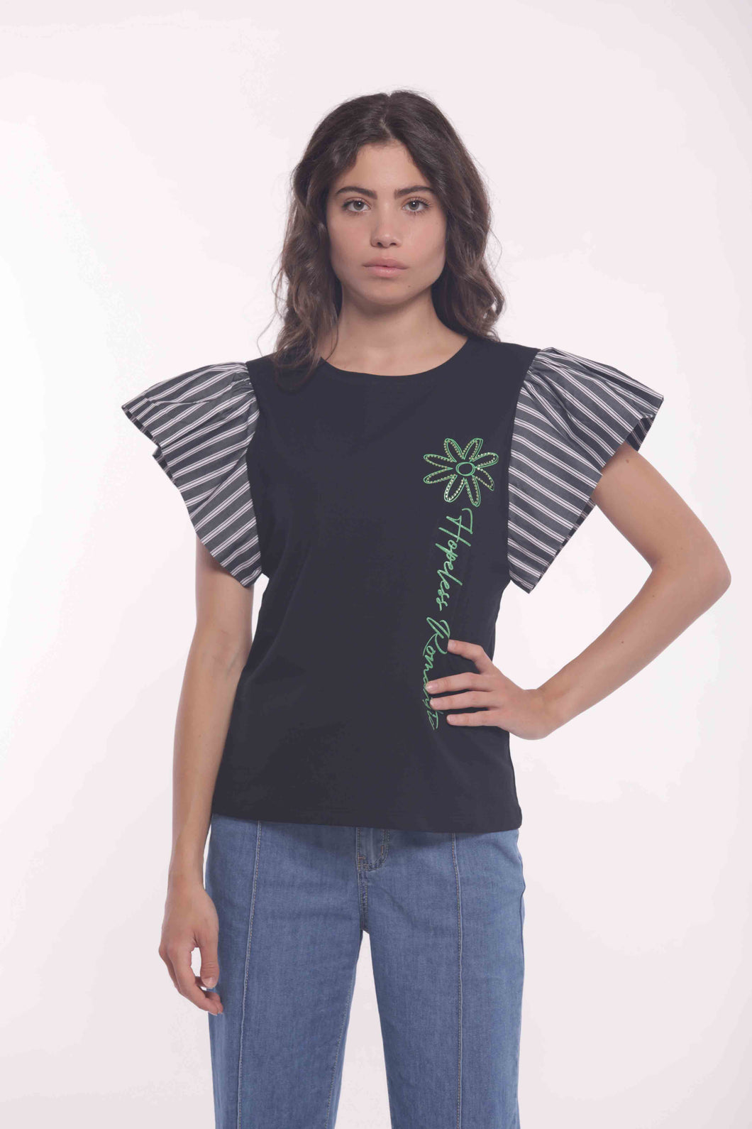 t-shirt con maniche a righe - mimì muà - nero