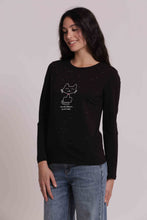 Carica l'immagine nel visualizzatore di Gallery, t-shirt manica lunga con gatto e strass frontali   - mimì muà - nero
