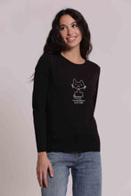 Carica l'immagine nel visualizzatore di Gallery, t-shirt manica lunga con gatto e strass frontali   - mimì muà - nero
