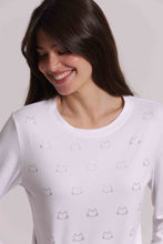 Carica l'immagine nel visualizzatore di Gallery, t-shirt manica lunga con gattini in strass   - mimì muà - bianco
