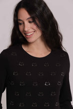 Carica l'immagine nel visualizzatore di Gallery, t-shirt manica lunga con gattini in strass   - mimì muà - nero
