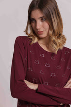 Carica l'immagine nel visualizzatore di Gallery, t-shirt manica lunga con gattini in strass   - mimì muà - bordeaux
