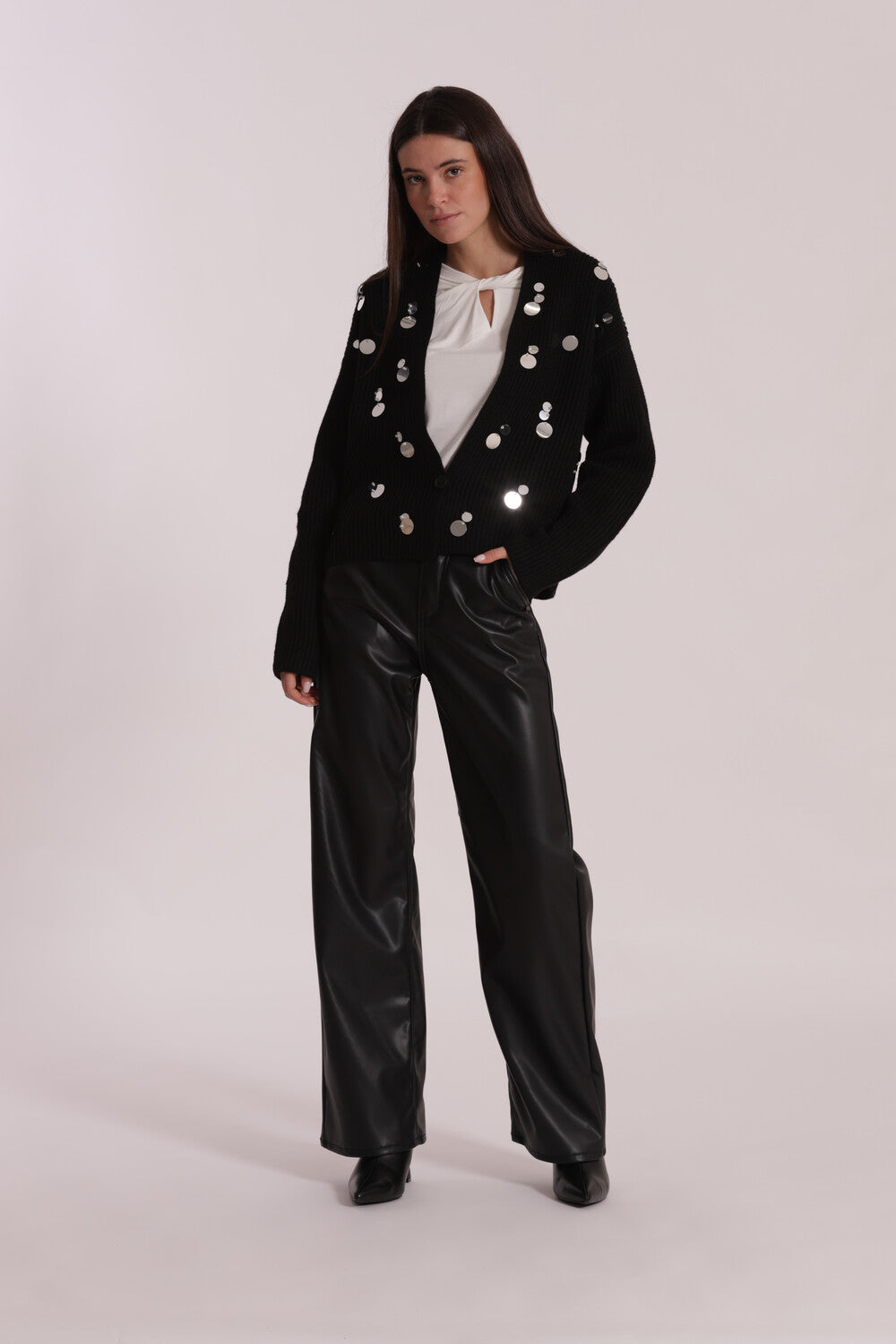 jeans wide leg simil pelle - mimì muà - nero