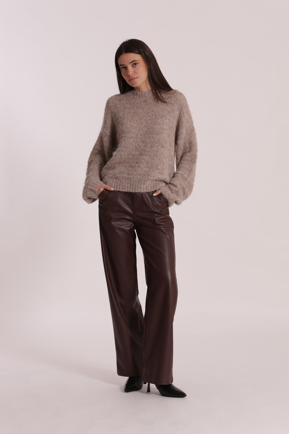 jeans wide leg simil pelle - mimì muà - mosto