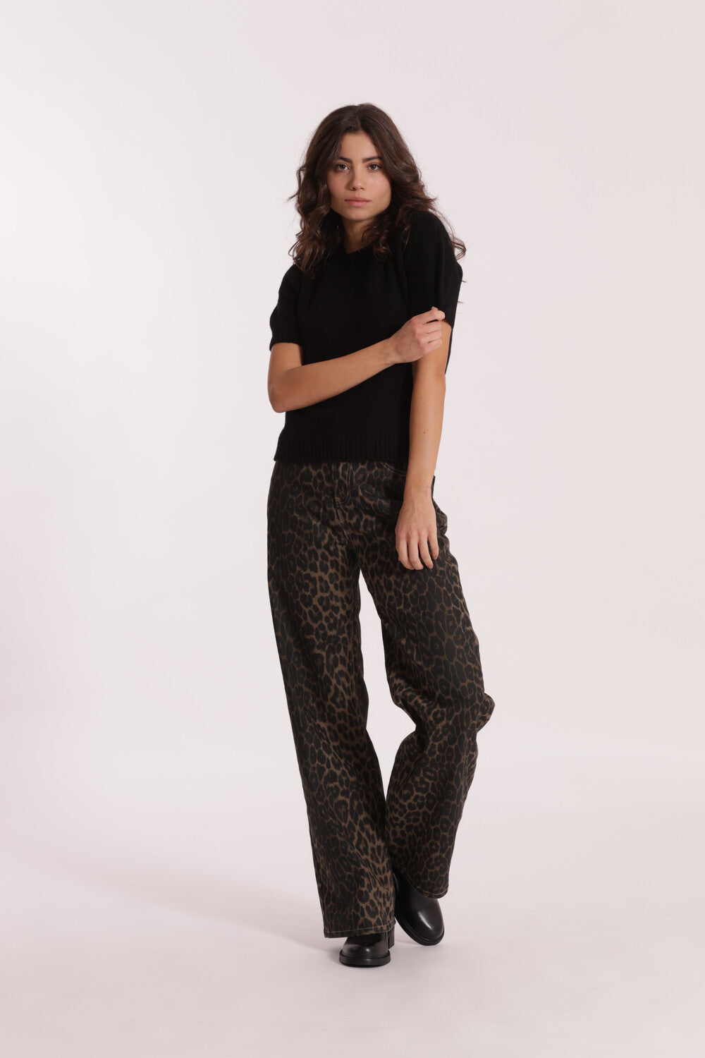 jeans wide leg  leopardato - mimì muà - cammello