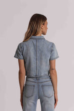 Carica l'immagine nel visualizzatore di Gallery, giacca cropped in jeans con pioggia di strass  - mimì  muà -  blu
