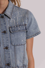 Carica l'immagine nel visualizzatore di Gallery, giacca cropped in jeans con pioggia di strass  - mimì  muà -  blu
