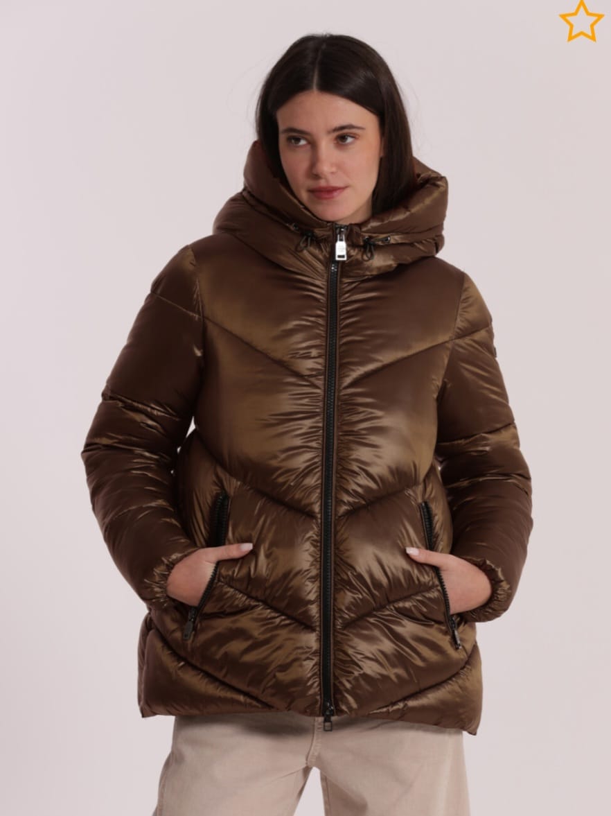 piumino corto con cappuccio trama geometrica - mimì muà - bronzo