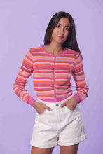 Carica l&#39;immagine nel visualizzatore di Gallery, maglia a maniche lunghe con zip righe lurex - mimì muà - fuxia arancio - 3499
