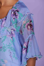 Carica l&#39;immagine nel visualizzatore di Gallery, blusa manica 3/4 fantasia iris - mimì muà - celeste viola - 1479
