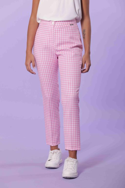 pantalone a sigaretta fantasia quadretti - mimì muà - bianco rosa - 2491