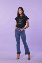 Carica l&#39;immagine nel visualizzatore di Gallery, jeans flare con frange - blu medio - mimì muà - 2513
