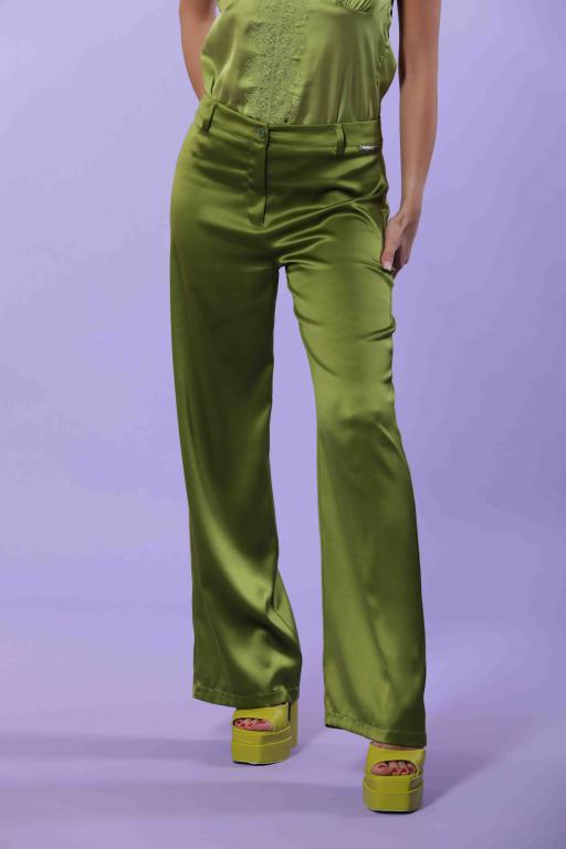 pantalone palazzo in raso - mimì muà - verde lime - 2526