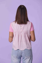 Carica l&#39;immagine nel visualizzatore di Gallery, t-shirt con inserto a righe - mimì muà - rosa 1533
