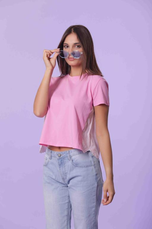 t-shirt con inserto a righe - mimì muà - rosa 1533